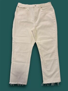 Madewell White High Rise Slim Cropped Straight Boy Jeans with Raw Hem sz 31